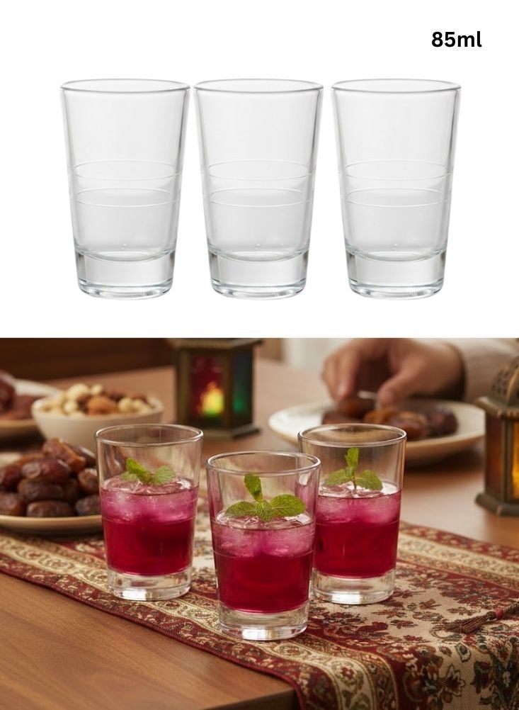 Premium Clear Juice Glasses Set of 3 pcs – 85 ml Transparent Drinking Glasses for Daily Use - Image 1